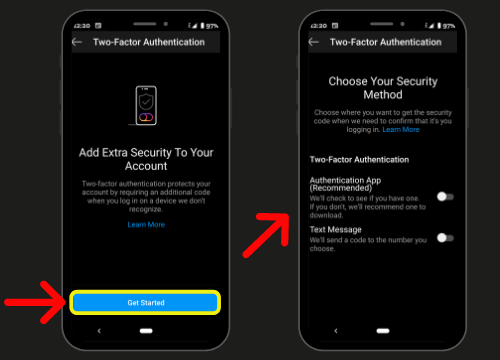 Instagram mobile app how to enable security authenticators