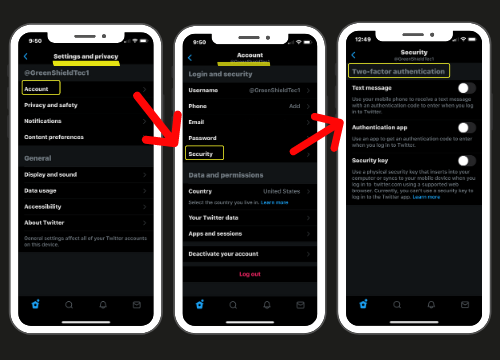 twitter mobile security settings enabling MFA